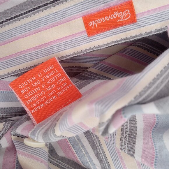 Faconnable Mens Striped Shirt Size L Large Pastel Button Front Pocket Preppy - Picture 11 of 13